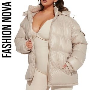 Fashion Nova NWT Her Nixer Tan Hooded Puffer Jacket ~ 1X